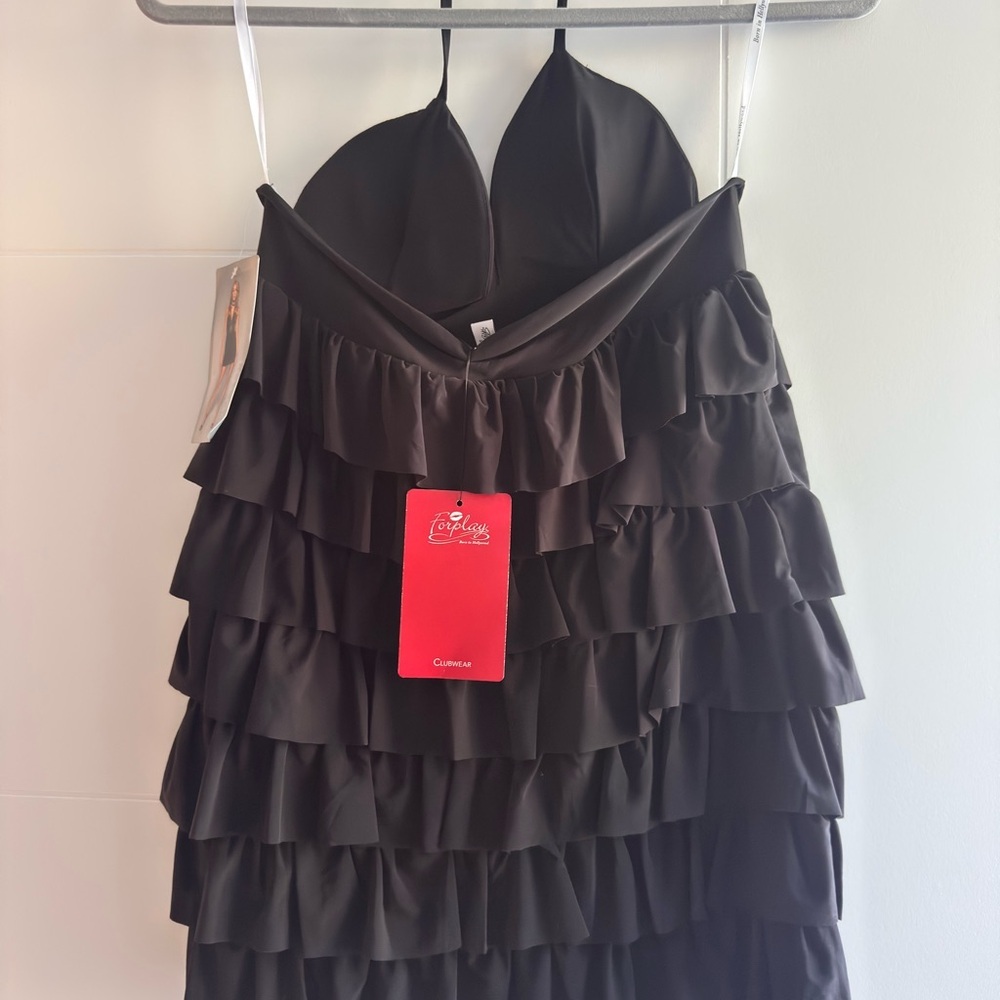 Foreplay Black Layered Ruffle Mini Dress - Picture 2 of 3